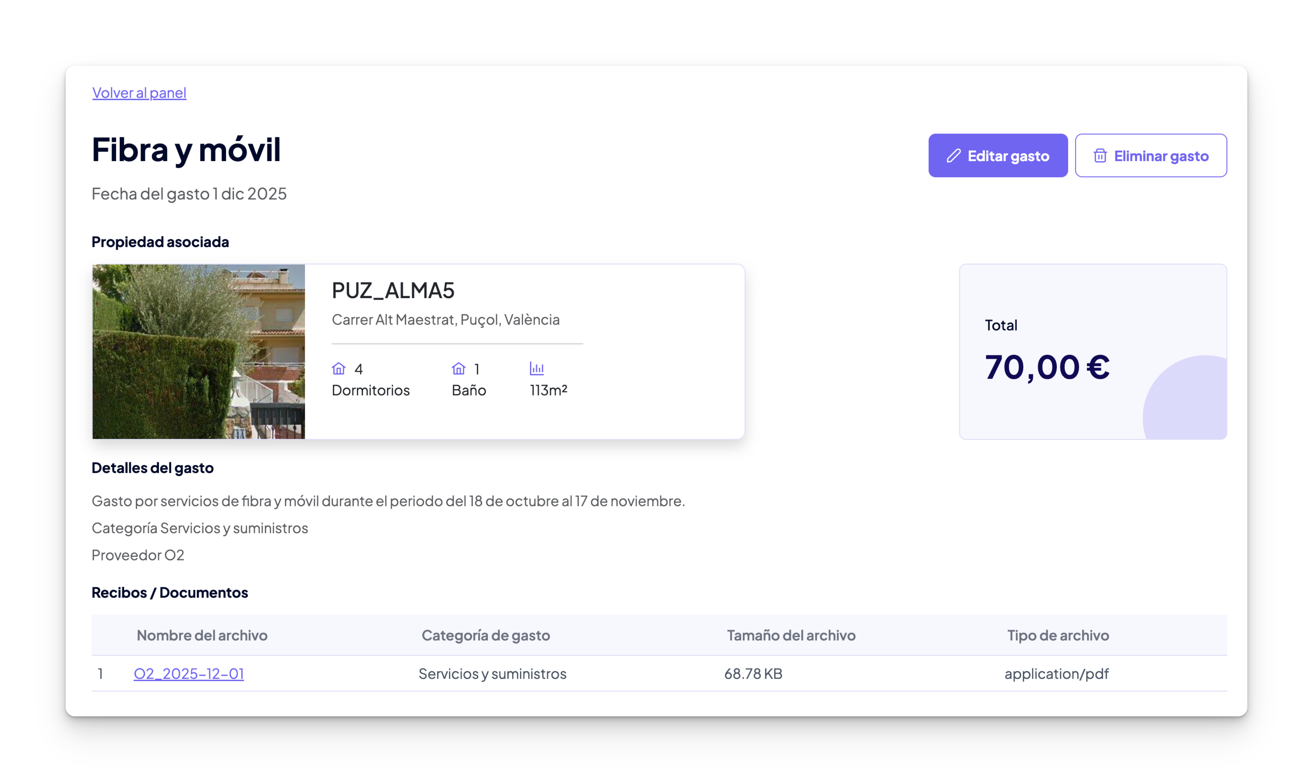 Captura de Historial completo en la funcionalidad Gestión de Propiedades